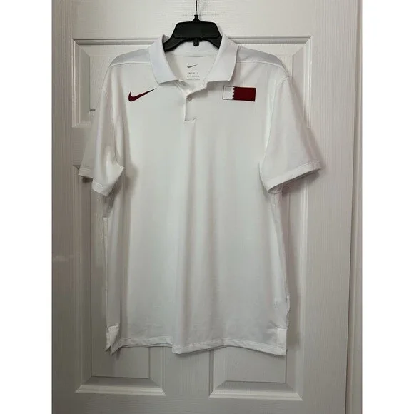 Nike Shirts Nike Pro Elite Qatar Drifit Polo White Team